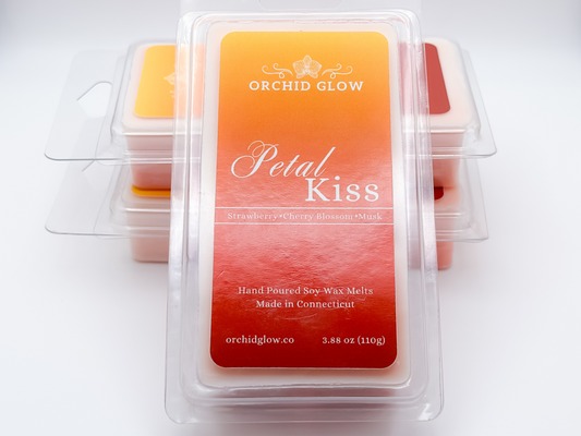 Orchid Glow Petal Kiss wax melts packaging on a white background